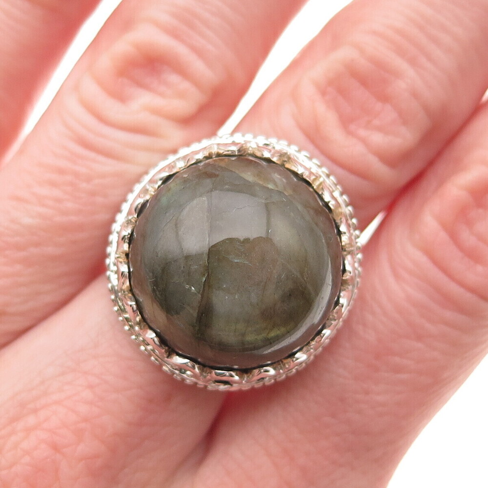 925 Sterling Silver Real Labradorite Crown Ring Size 6.5